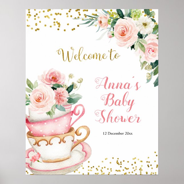 Ein Baby brütet Tea Party Baby Dusche Poster (Vorne)