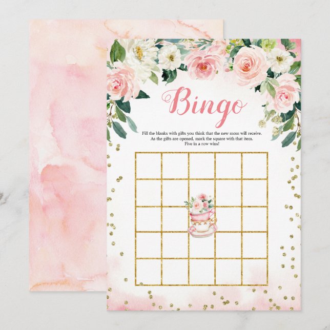 Ein Baby brütet Tea Party Bingo Game Card Einladung (Vorne/Hinten)