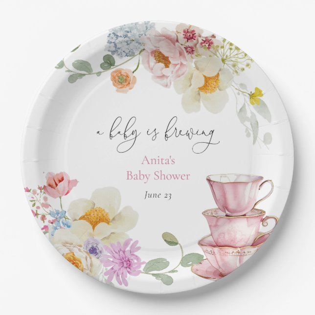 Ein Baby brütet Wildblume Tea Baby Dusche Pappteller (Vorderseite)