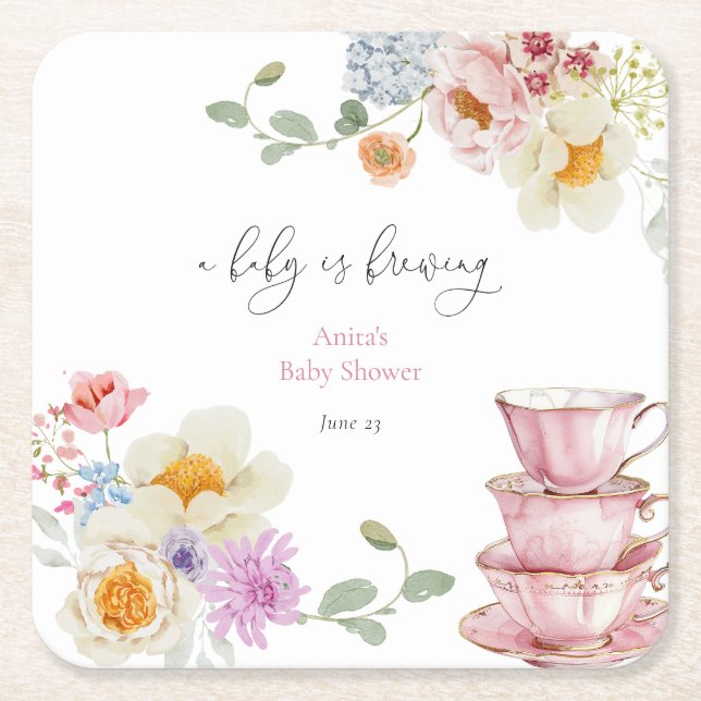 Ein Baby brütet Wildblume Tea Baby Dusche Rechteckiger Pappuntersetzer (Vorderseite)