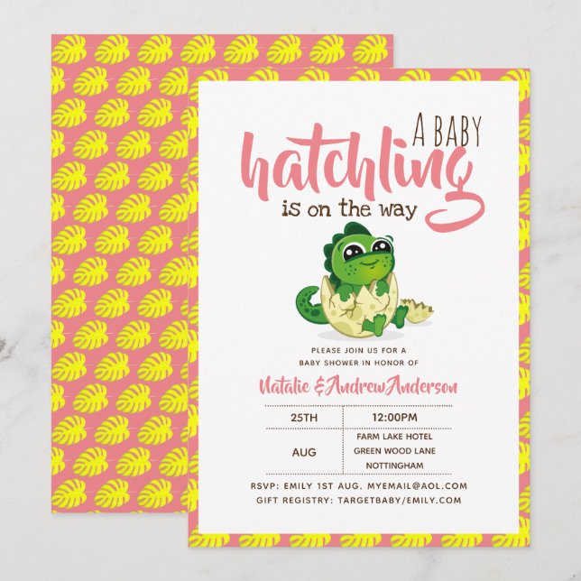 Ein Baby-Hatchling ist auf dem Weg Dinosaurier Nie Einladung (Vorne/Hinten)