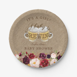 Ein Baby ist eine blühende Burlap-Baby-Dusche Pappteller