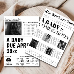 Ein Baby Kommt bald Vintage-Zeitung Babyshower Einladung