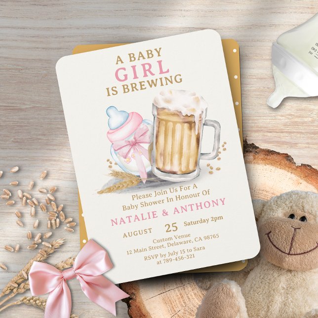Ein Baby Mädchen brät Pink Bottle Baby Dusche Einladung (A Baby Girl is Brewing Pink Bottle Baby Shower Invitation)