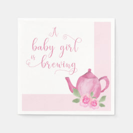 Ein Baby Mädchen braut eine Pink Teekanne Babydusc Serviette