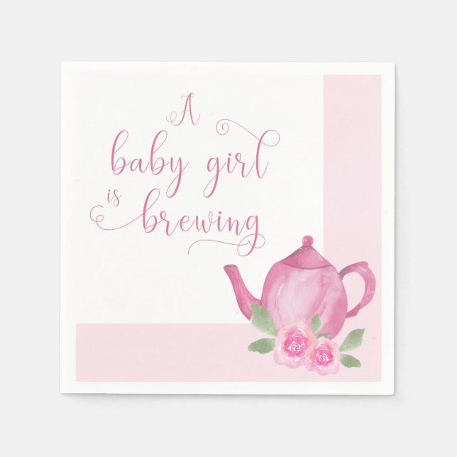 Ein Baby Mädchen braut eine Pink Teekanne Babydusc Serviette (Vorderseite)