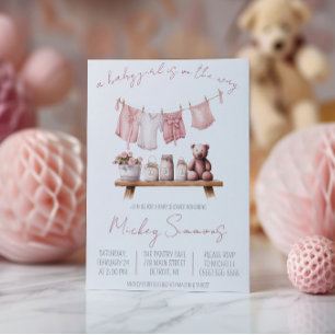 Ein Baby Mädchen ist unterwegs! Wäscheleine Baby S Einladung