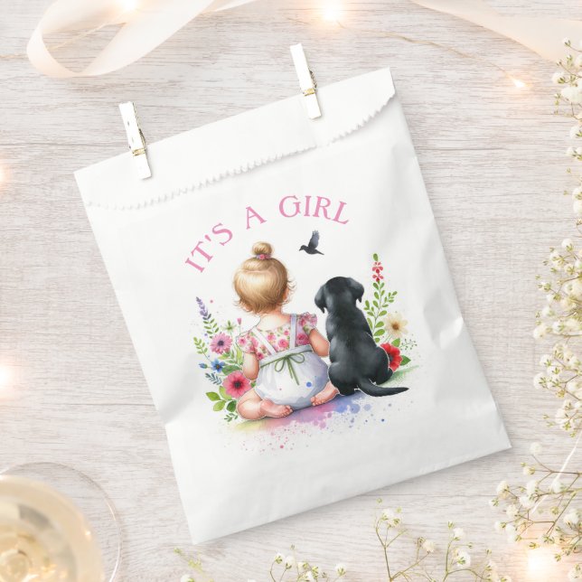 Ein Baby Mädchen und ihr Welpe | Es ist ein Mädche Geschenktütchen (Ausgeschnitten)