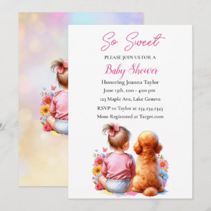 Ein Baby Mädchen und ihre Dog Baby Dusche Einladung