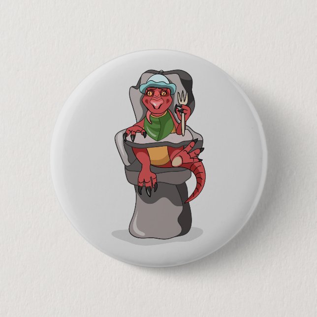 Ein Baby Tyrannosaurus Rex sitzt in einem hohen St Button (Vorderseite)