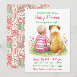Ein Baby und ihr Hund Mädchen-Baby-Pink-Einladun Einladung