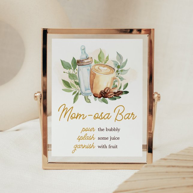 Ein Baby wird Coffee Baby Dusche Mama Osa Bar Poster (Bottle and Coffee Baby Shower Mom Osa Bar Sign)