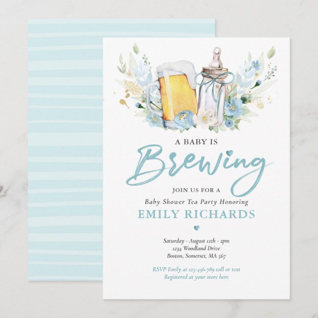 Ein Baby wird eine Flasche und eine Babydusche mit Einladung (Vorne/Hinten)