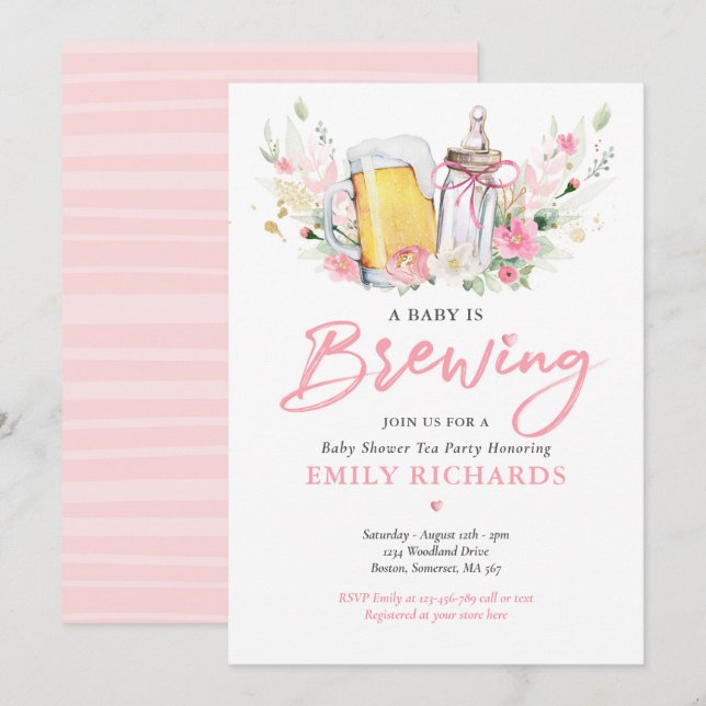 Ein Baby wird eine Flasche und eine Babydusche mit Einladung (Vorne/Hinten)