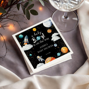 Ein Babyboy ist unterwegs Weltraum-Baby-Party Serviette