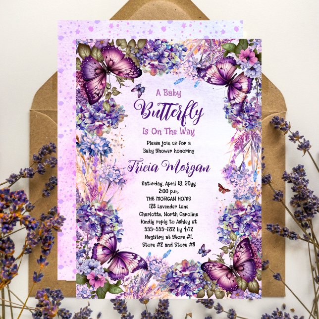 Ein Babyschmetterling ist auf dem Weg zur Mädchend Einladung (A Baby Butterfly Is On The Way Girl Baby Shower Invitation)