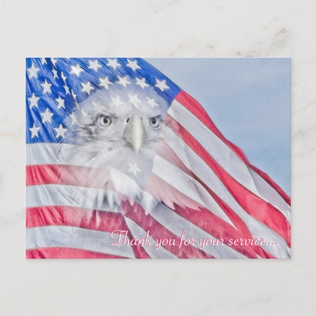 Ein Bald-Adler und die amerikanische Flagge Postkarte (Vorderseite)