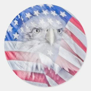 Ein Bald-Adler und die amerikanische Flagge Runder Aufkleber
