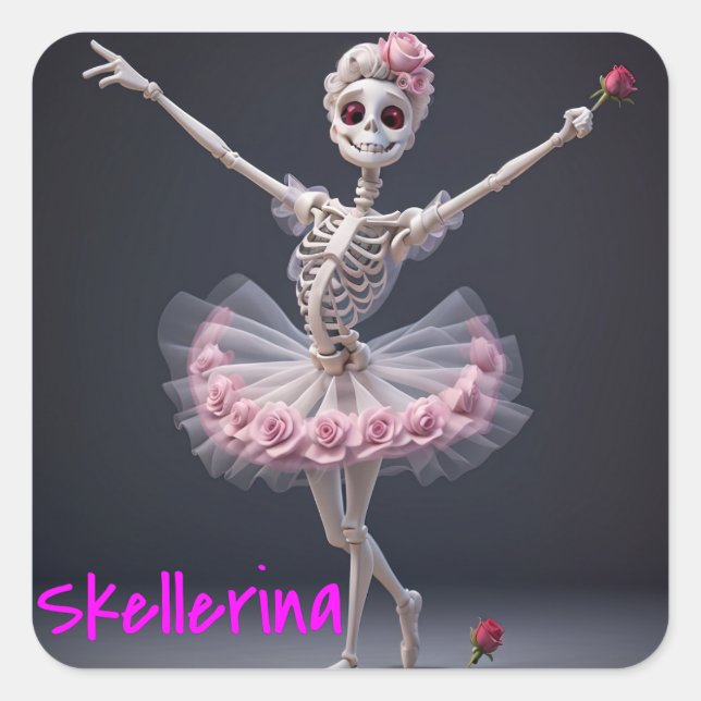 Ein Ballett-Tanz Skelett - Skellerina Quadratischer Aufkleber (Vorderseite)