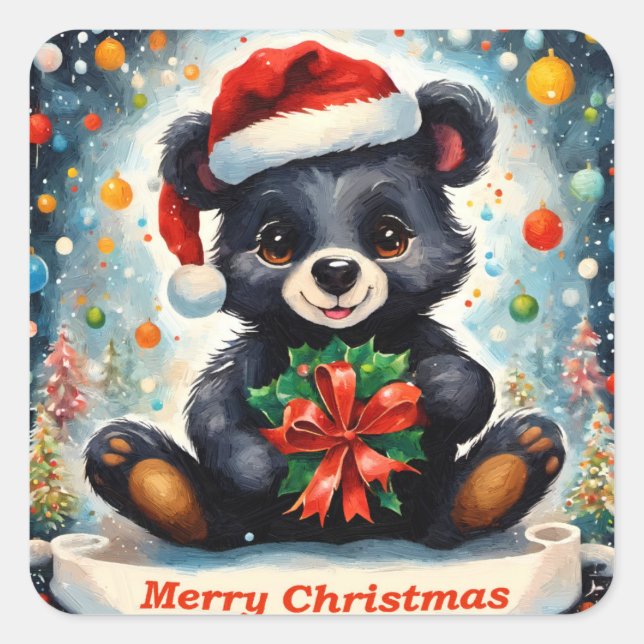 Ein Bär zu Weihnachten Quadratischer Aufkleber (Vorderseite)