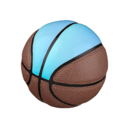 Ein Basketball mit himmelblauen und braunen Paneel