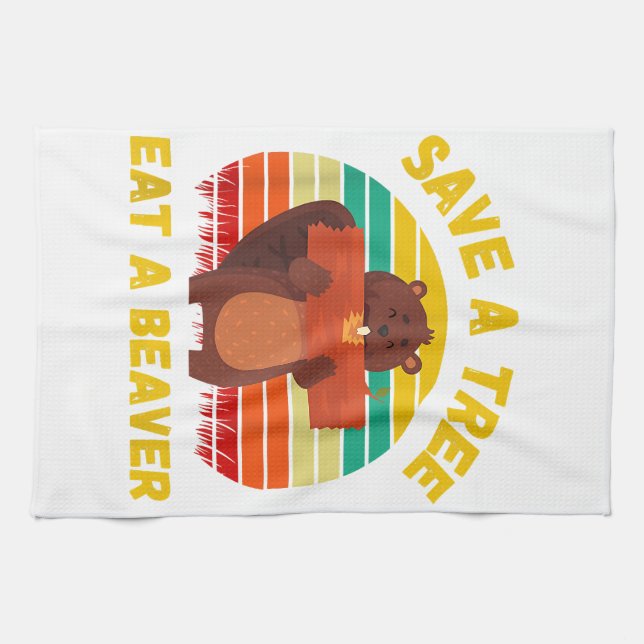 Ein Baum essen ein Biber Funny Beaver Pun Adult Hu Geschirrtuch (Horizontal)
