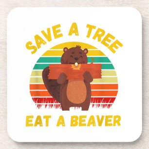 Ein Baum essen ein Biber Funny Beaver Pun Adult Hu Getränkeuntersetzer