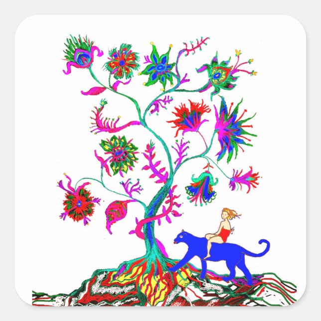 Ein Baum und ein Mädchen Quadratischer Aufkleber (Vorderseite)