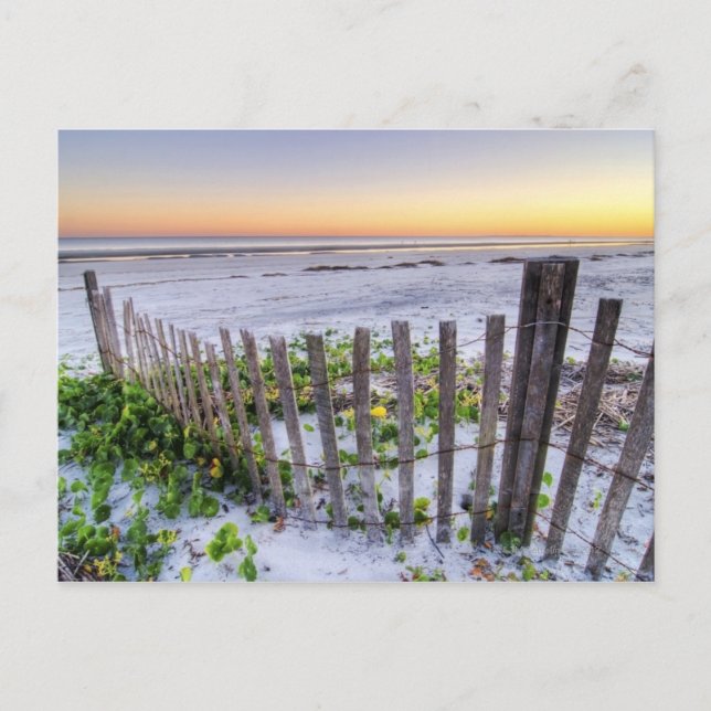 Ein Beach-Zaun bei Sonnenuntergang Postkarte (Vorderseite)