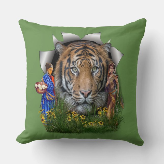 Ein Bengalisches Tiger-Habitat mit indischen Mädch Kissen (Vorderseite)