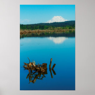 Ein Berg ragt über eine Hecke Poster
