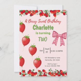 Ein Berry Sweet Birthday - Strawberry Pink Einladu Einladung