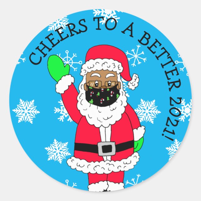 Ein besseres 2021 Facemasked Ethnic Santa Runder Aufkleber (Vorderseite)