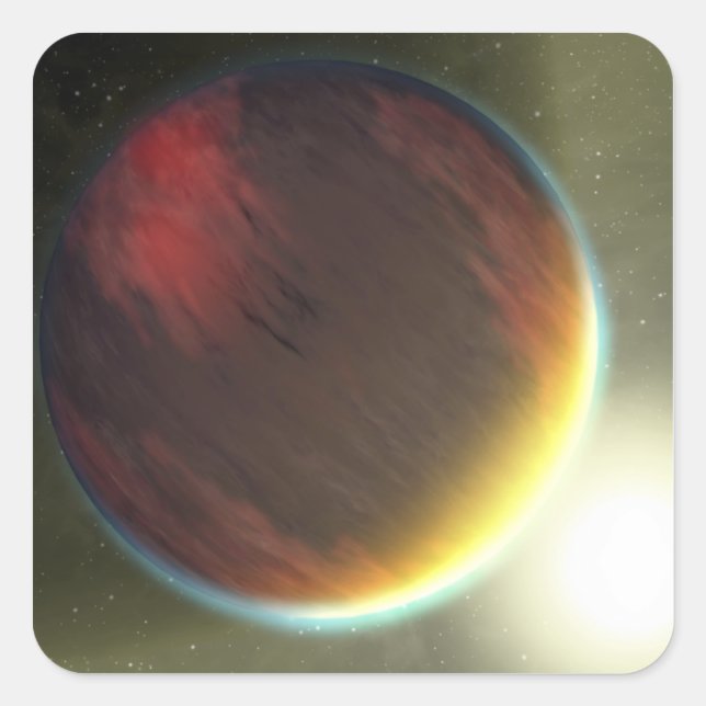 Ein bewölkter Jupiter-artiger Planet, der sich umk Quadratischer Aufkleber (Vorderseite)