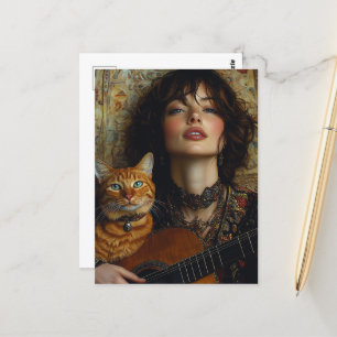 ein bezaubernder Musiker und ihr Ingwer-Kätzchen Postkarte
