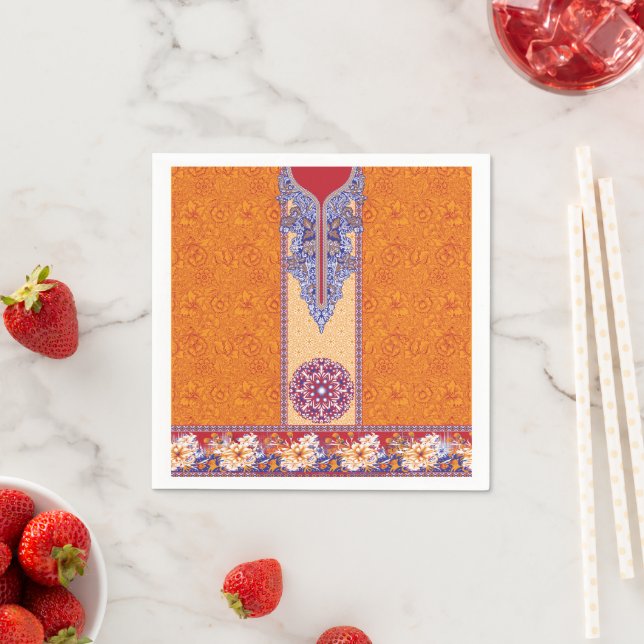 ein Bild eines orangen und blauen Musters Serviette (Beispiel)