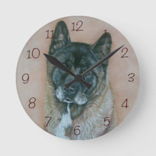 ein Bild von schwarzem Gesicht akita Hund Runde Wanduhr