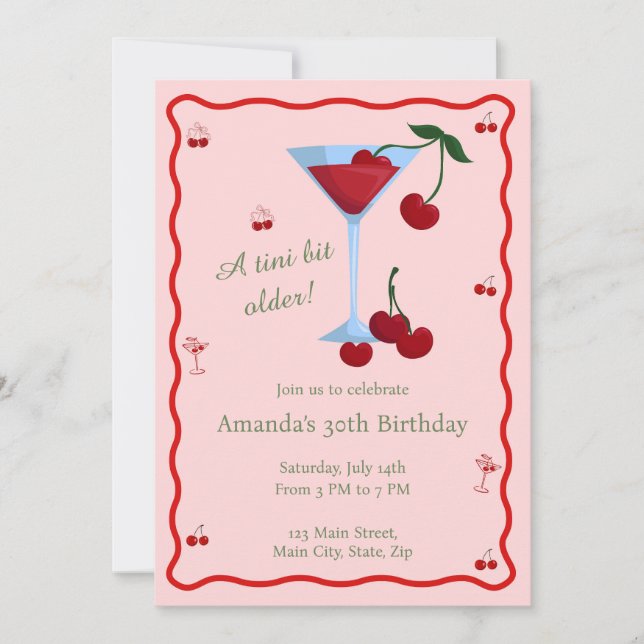 Ein bisschen älter Cherrytini Geburtstag Einladung (Vorderseite)