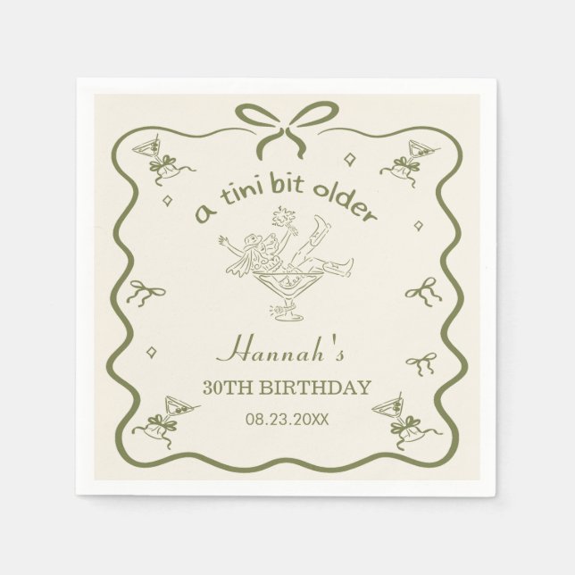 Ein bisschen älterer Espresso Martini Bow Geburtst Serviette (Vorderseite)
