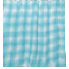 Ein blau karierter Duschvorhang wird gezeigt
