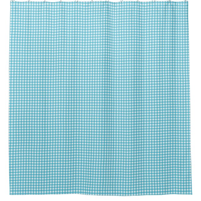 Ein blau karierter Duschvorhang wird gezeigt (Vorderseite)