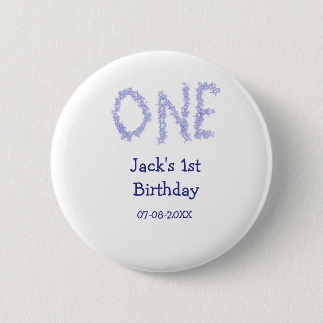 Ein blauer Glitzer Junge, modern 1. Geburtstag Button (Vorderseite)