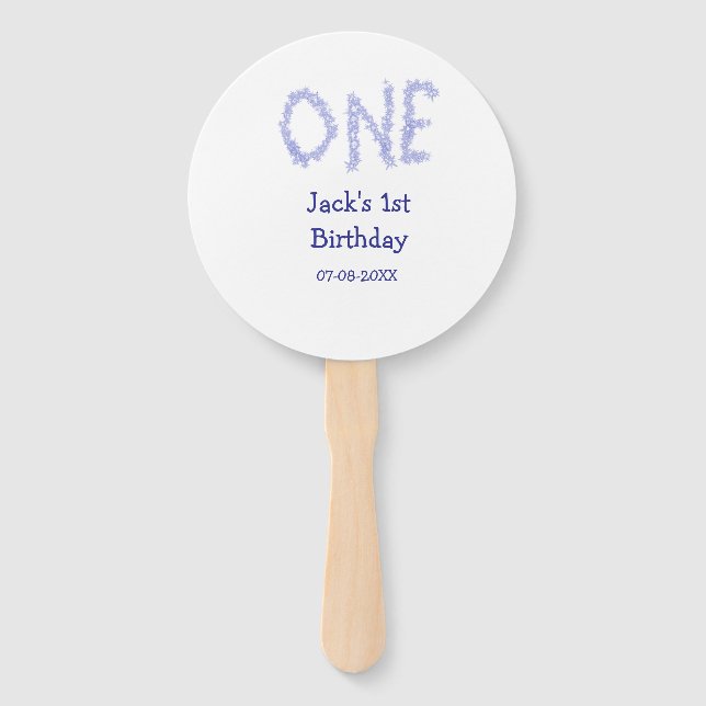 Ein blauer Glitzer Junge, modern 1. Geburtstag Fächer (Vorderseite)