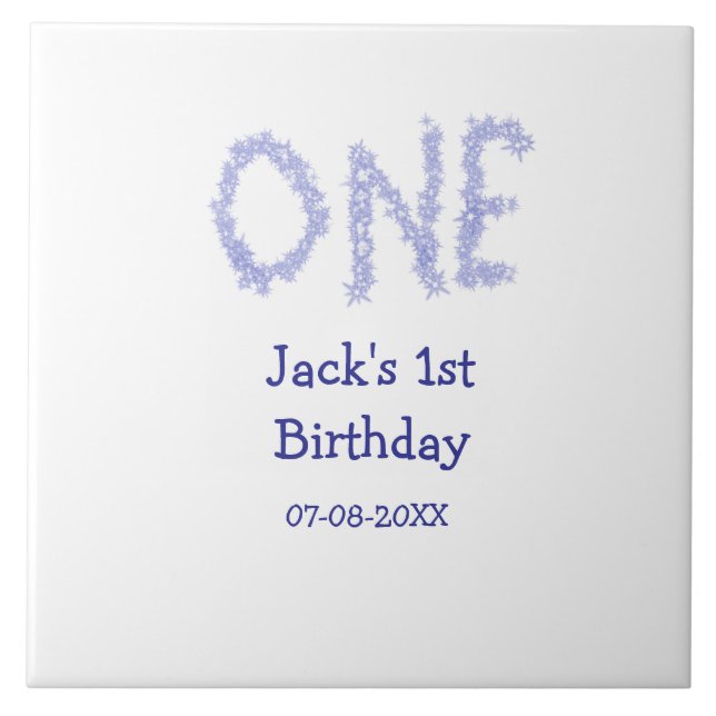 Ein blauer Glitzer Junge, modern 1. Geburtstag Fliese (Vorderseite)
