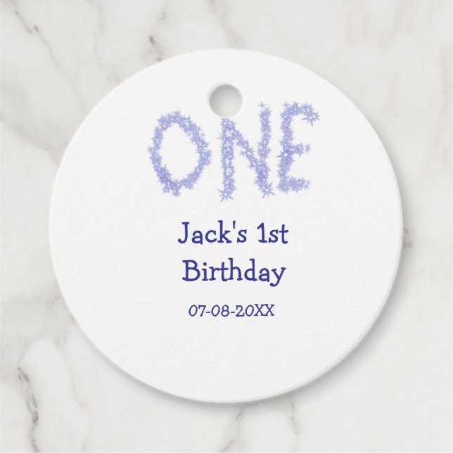Ein blauer Glitzer Junge, modern 1. Geburtstag Geschenkanhänger (Vorderseite)