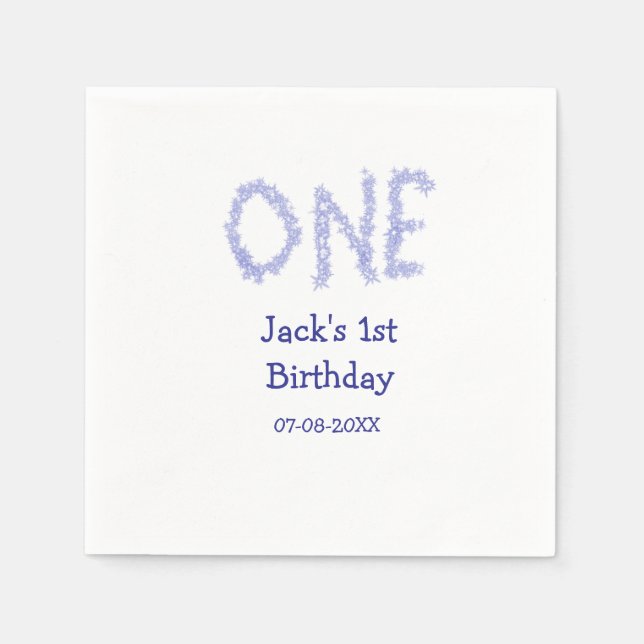 Ein blauer Glitzer Junge, modern 1. Geburtstag Serviette (Vorderseite)