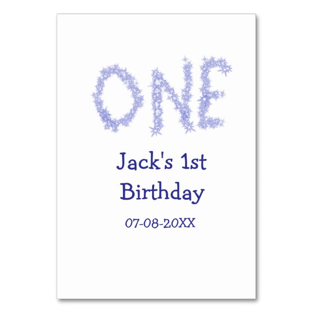 Ein blauer Glitzer Junge, modern 1. Geburtstag Tischnummer (Vorderseite)