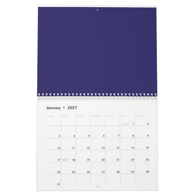 ein blauer Hintergrund mit einer Uhr darauf Kalender (Jan 2027)