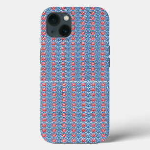 ein blauer Hintergrund mit roten und weißen Design iPhone Hülle