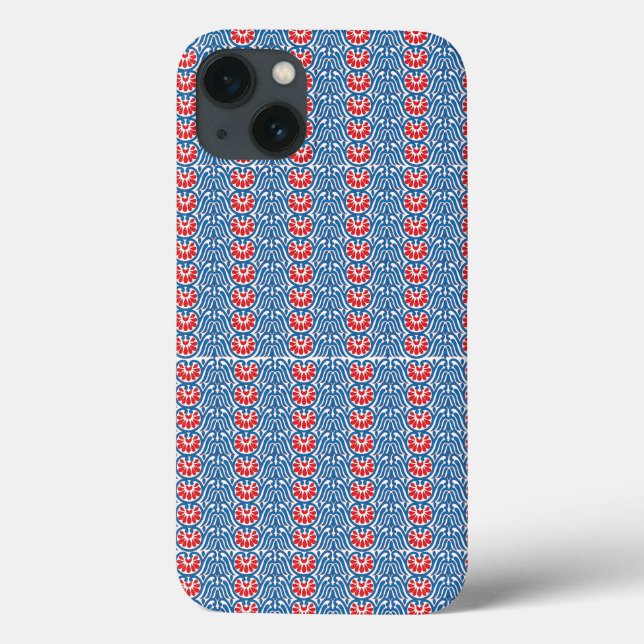 ein blauer Hintergrund mit roten und weißen Motive Case-Mate iPhone Hülle (Rückseite)